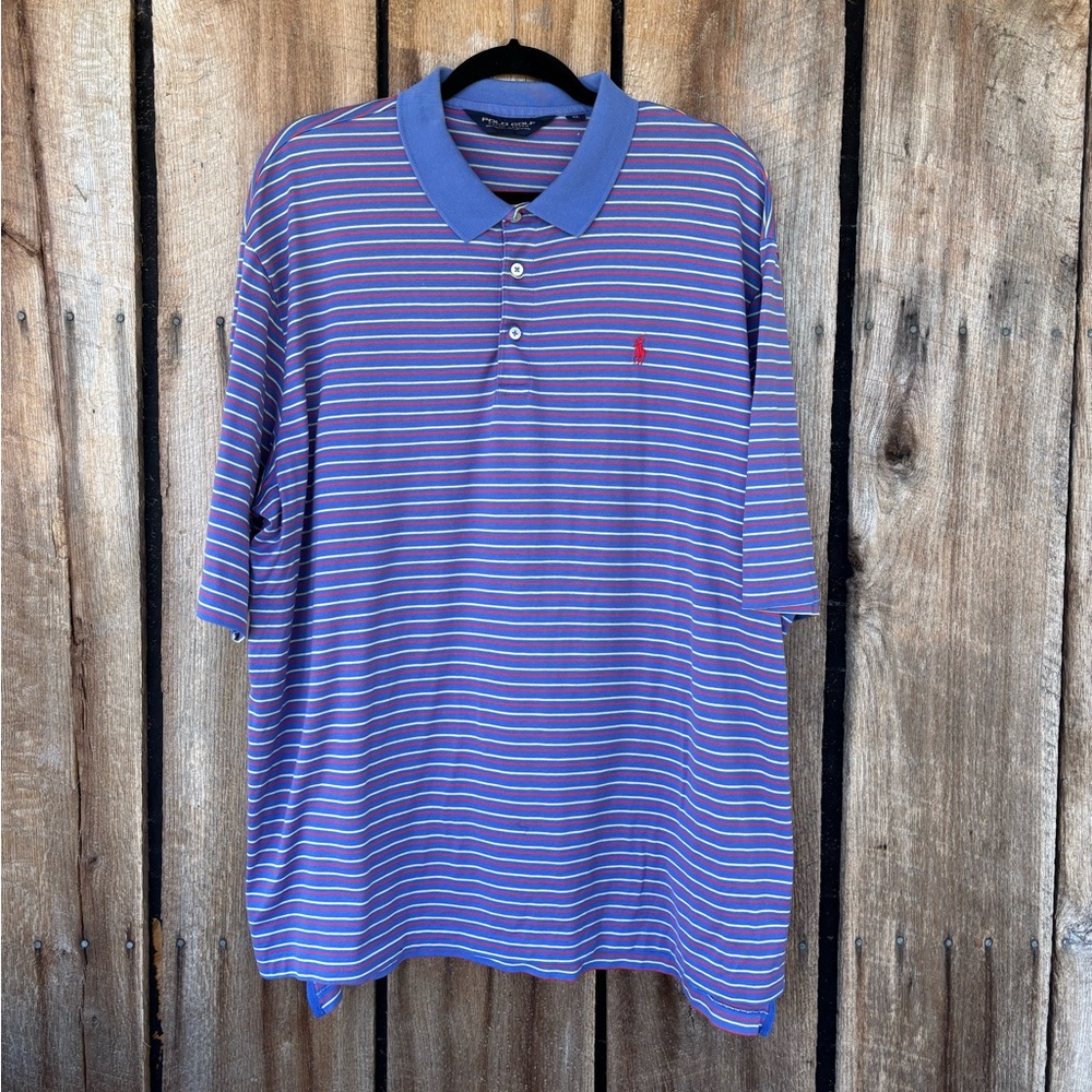 Polo Golf Ralph Lauren Men's XL Pima Cotton Striped Polo Shirt Blue Short Sleeve